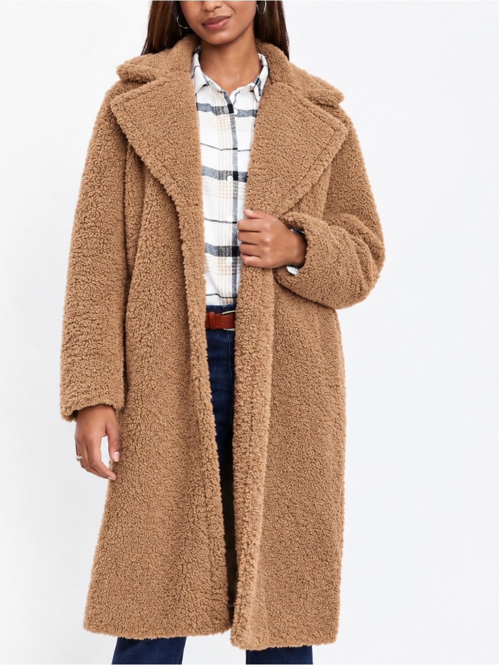 Loft Perfect Camel Sherpa Long Coat Teddy Jacket - size M